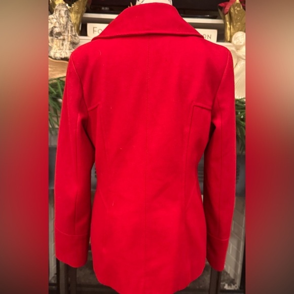 Guess Red Wool Blend Double Breasted Big Button Pea Coat Women’s Medium Luxury - Picture 4 of 8